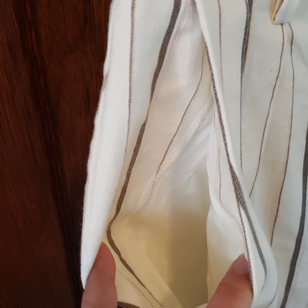 Banana Republic Wide Leg Linen Blend Cream Striped Trousers Size 10p